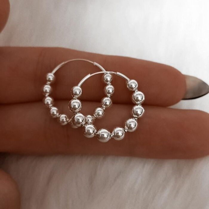 Aros de plata Argolla bolitas (1,5 cm)