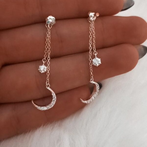 Aros de plata con micropiedras Colgantes Luna y estrella