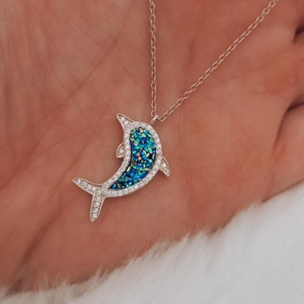 Cadena de plata y piedras preciosas Conjunto Delfin