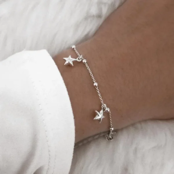 Pulsera de plata Clasica bolita con estrellas