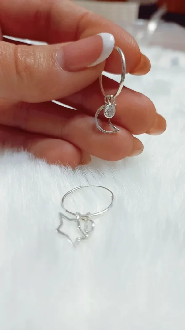 Argollas luna y estrella con cubic