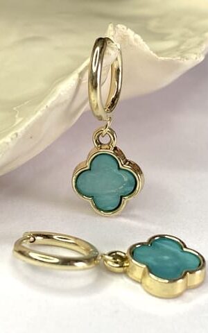 Aros trebol verde agua (acero dorado)