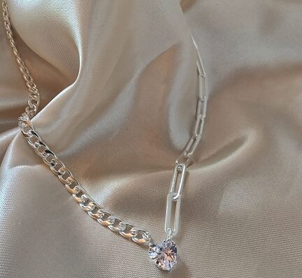 Cadena doble con dije corazon (plata laminada)